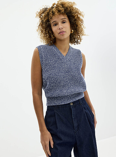 Contemporaine: Le d&eacute;bardeur tricot chin&eacute; col V Vert fonc&eacute; - Mousse pour femme