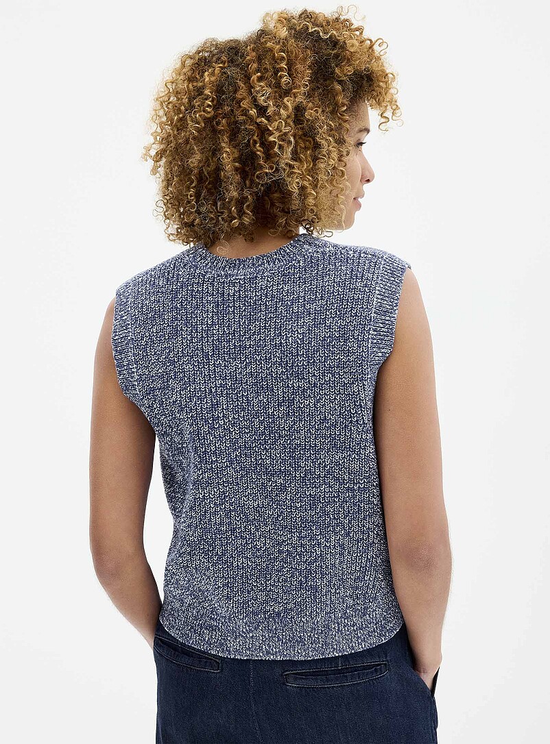 Contemporaine: Le d&eacute;bardeur tricot chin&eacute; col V Bleu moyen - Ardoise pour femme