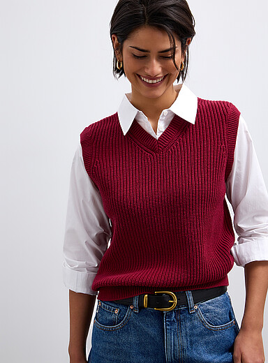 Contemporaine: Le d&eacute;bardeur c&ocirc;tes perl&eacute;es chemise int&eacute;gr&eacute;e Bourgogne pour femme