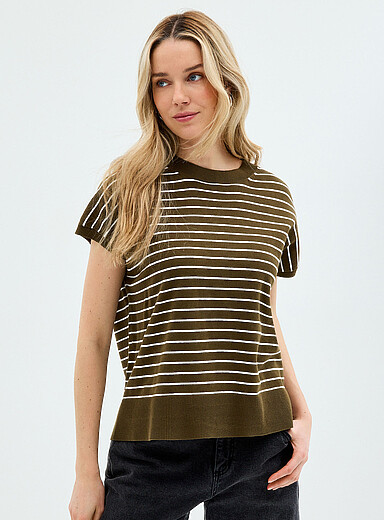 Striped cap-sleeve 100% cotton sweater
