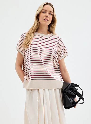 Striped cap-sleeve 100% cotton sweater