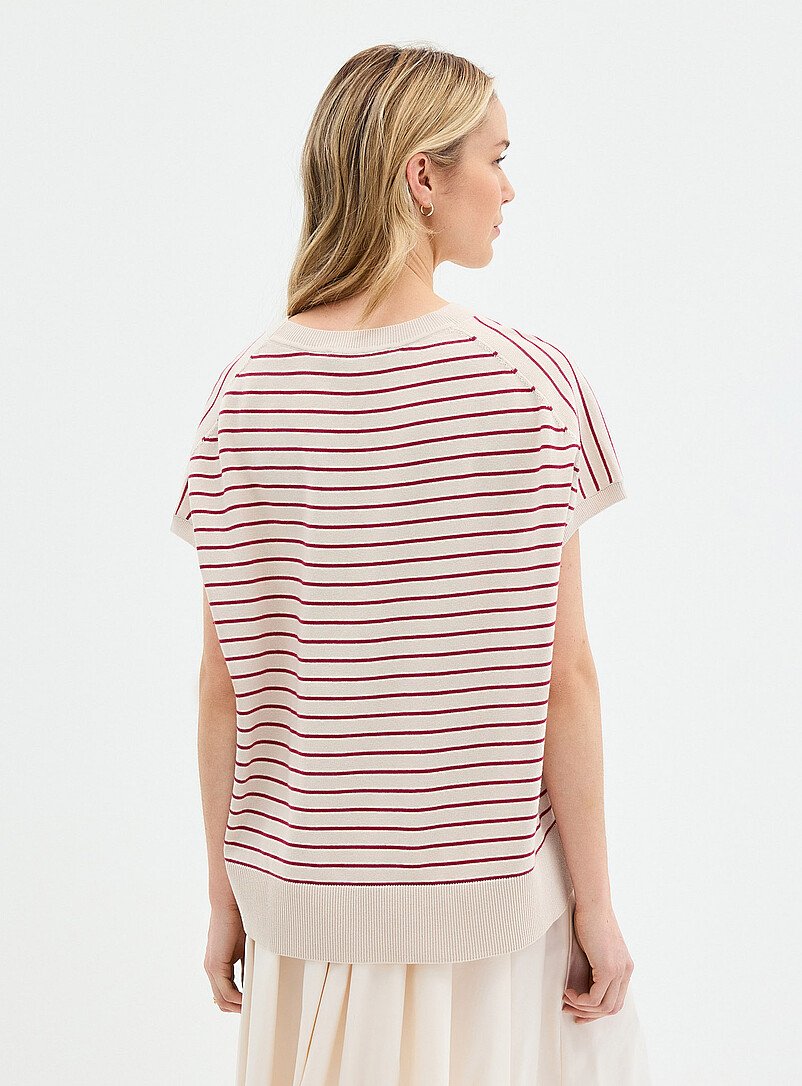 Contemporaine: Le chandail ray&eacute; manches cape pur coton Rouge &agrave; motifs pour femme