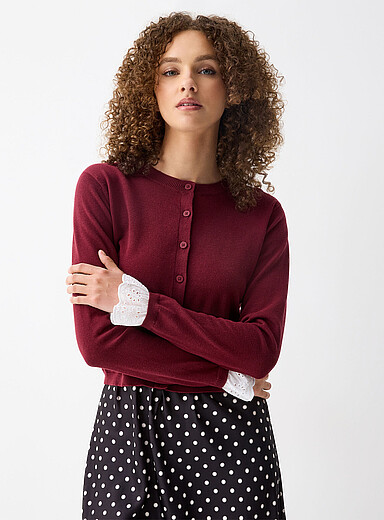 Broderie anglaise cuffs cardigan