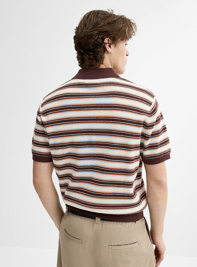 Djab Burgundy Horizontal stripe knit polo for men