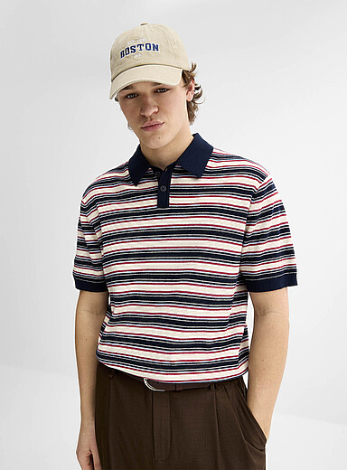 Djab: Le polo en tricot rayures horizontales Marine assorti pour homme