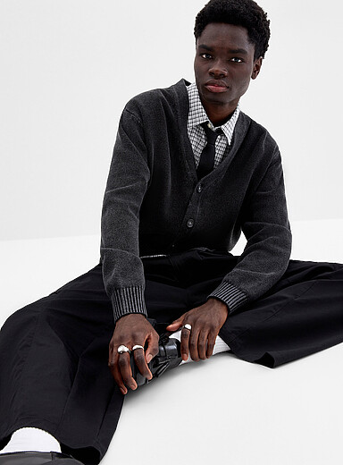 Djab Black Cropped washed cardigan for men