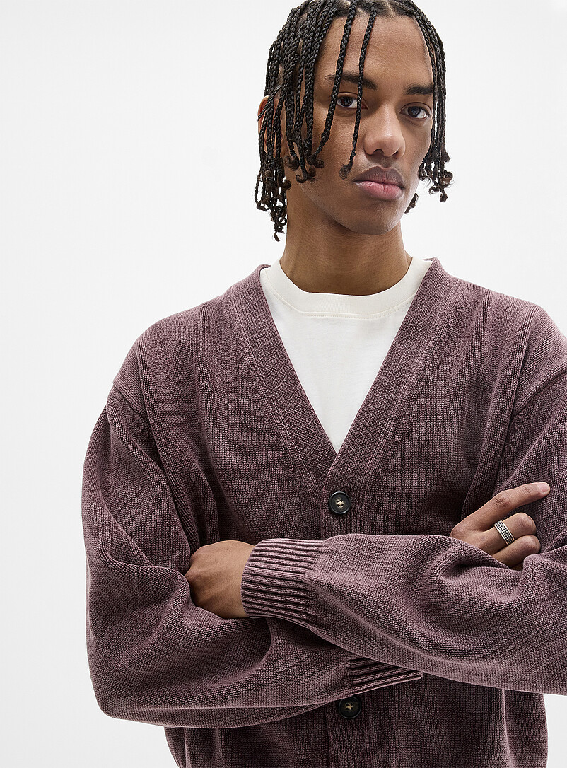 Djab Brown Cropped washed cardigan for men
