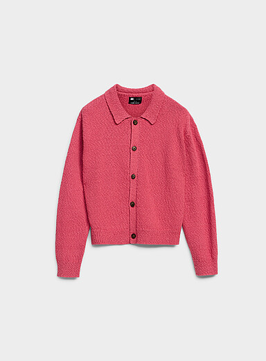 Le cardigan col polo tricot irr&eacute;gulier