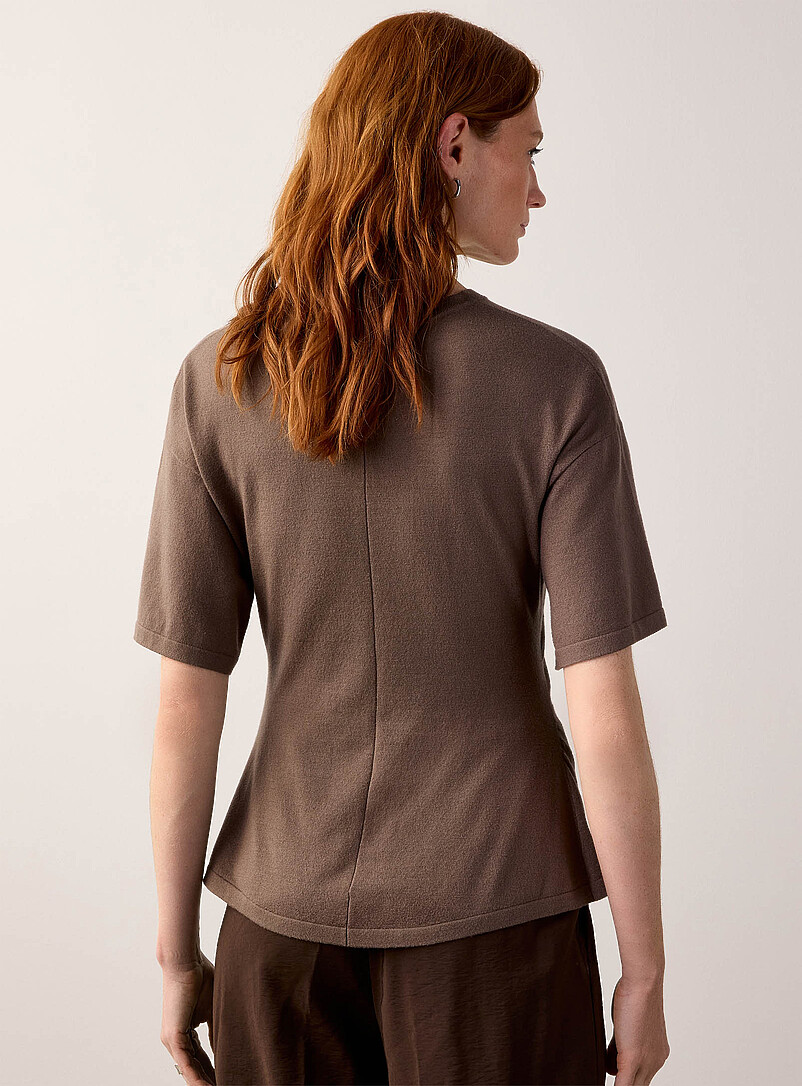 Contemporaine Taupe Ruched waist fine-knit sweater for women