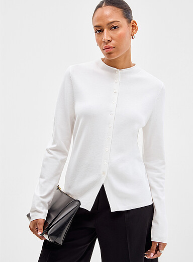 Solid fitted funnel neck cardigan
