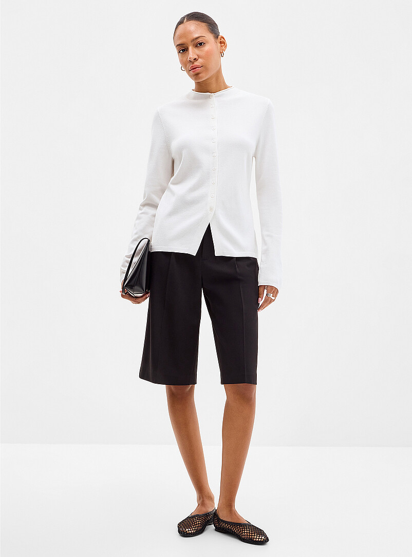 Contemporaine: Le cardigan cintr&eacute; uni col chemin&eacute;e Noir pour femme