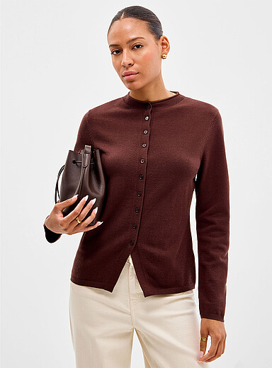 Solid fitted funnel neck cardigan
