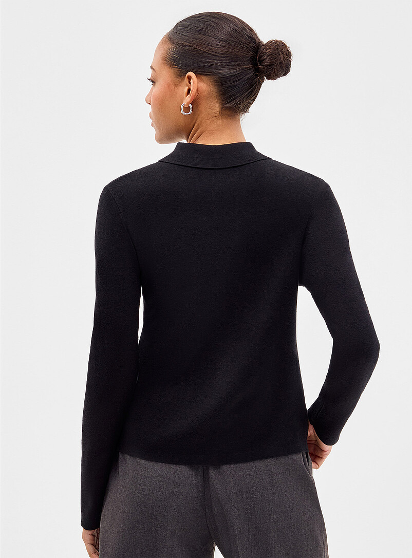 Polo-collar mini-rib zip-up cardigan | Contemporaine | Shop