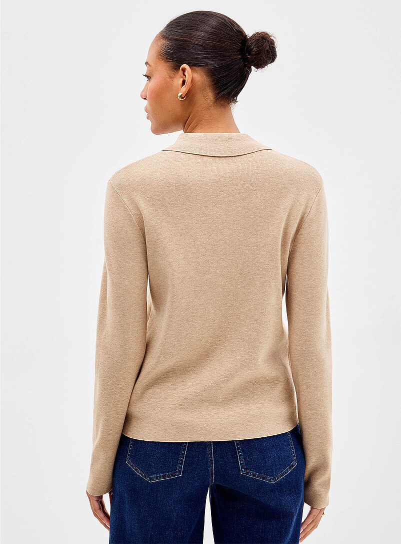 Contemporaine: Le cardigan minic&ocirc;tes zipp&eacute; col polo Sable pour femme