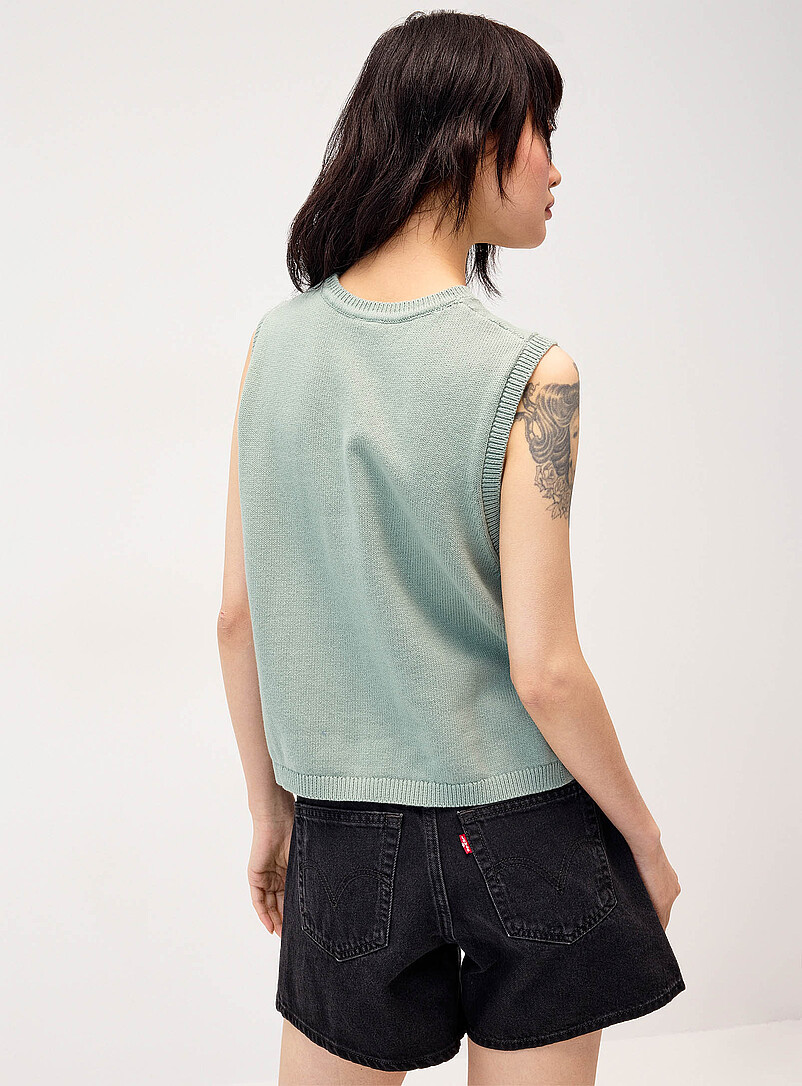 Twik Ecru/Linen Side-button cotton sweater vest for women