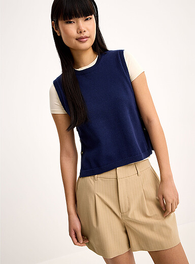 Side-button cotton sweater vest