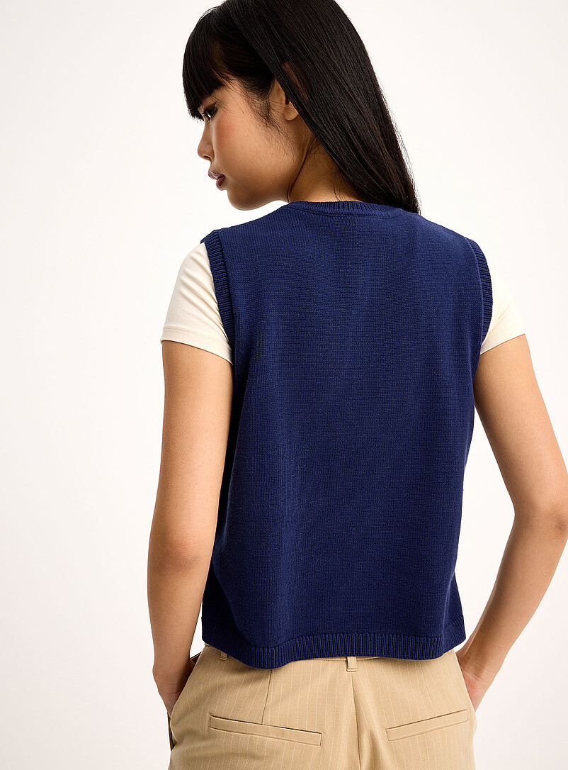 Twik Ecru/Linen Side-button cotton sweater vest for women