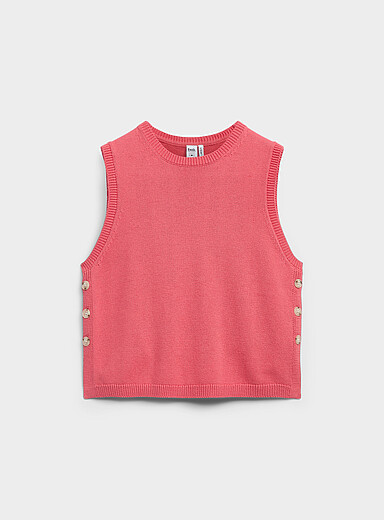 Side-button cotton sweater vest