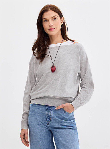 Fine-knit boat-neck sweater