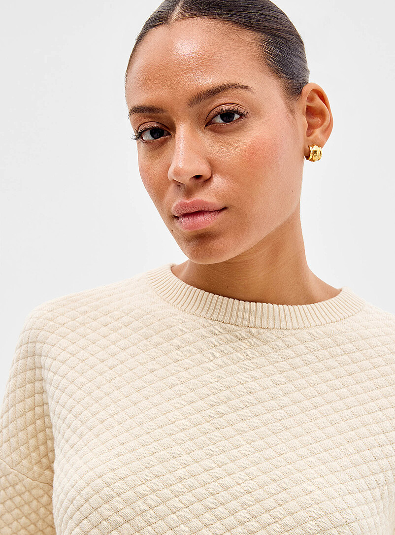 Contemporaine Ivory/Cream Beige Diamond-texture pure cotton sweater for women