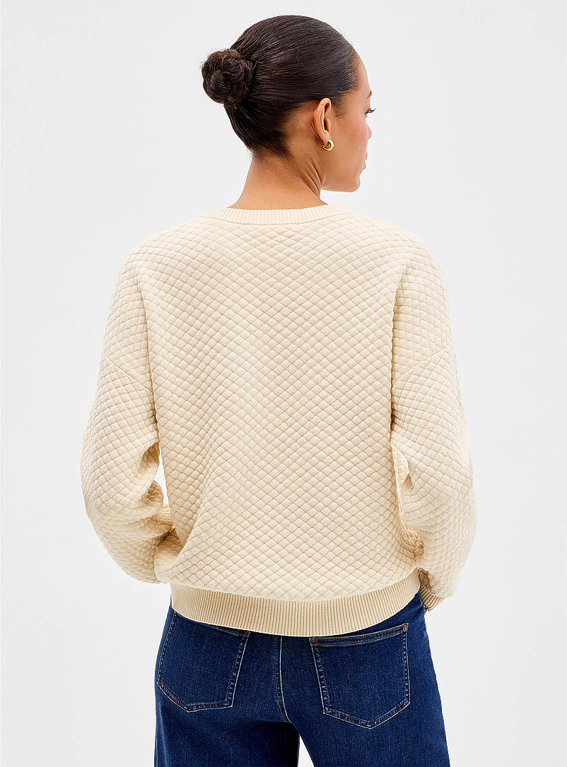 Contemporaine: Le chandail texture losanges pur coton Ivoire - Beige cr&egrave;me pour femme