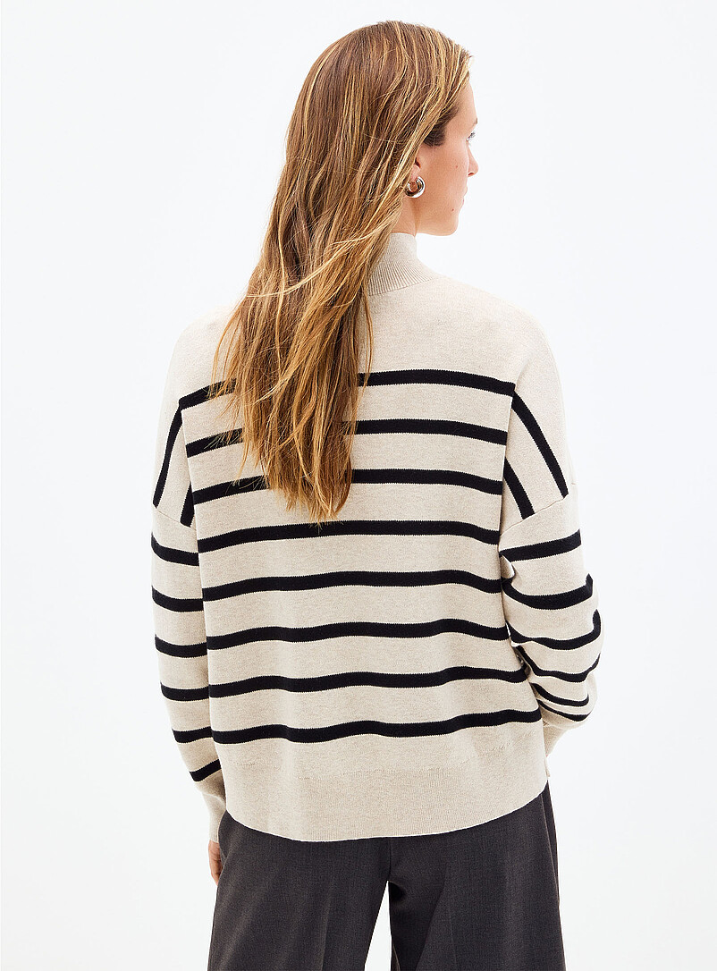 Contemporaine Navy/Midnight Blue Boxy fit high-neck pure cotton sweater for women