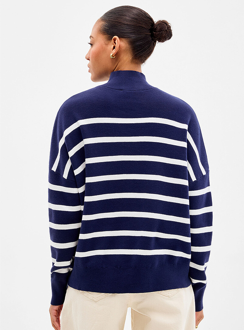 Contemporaine Navy/Midnight Blue Boxy fit high-neck pure cotton sweater for women