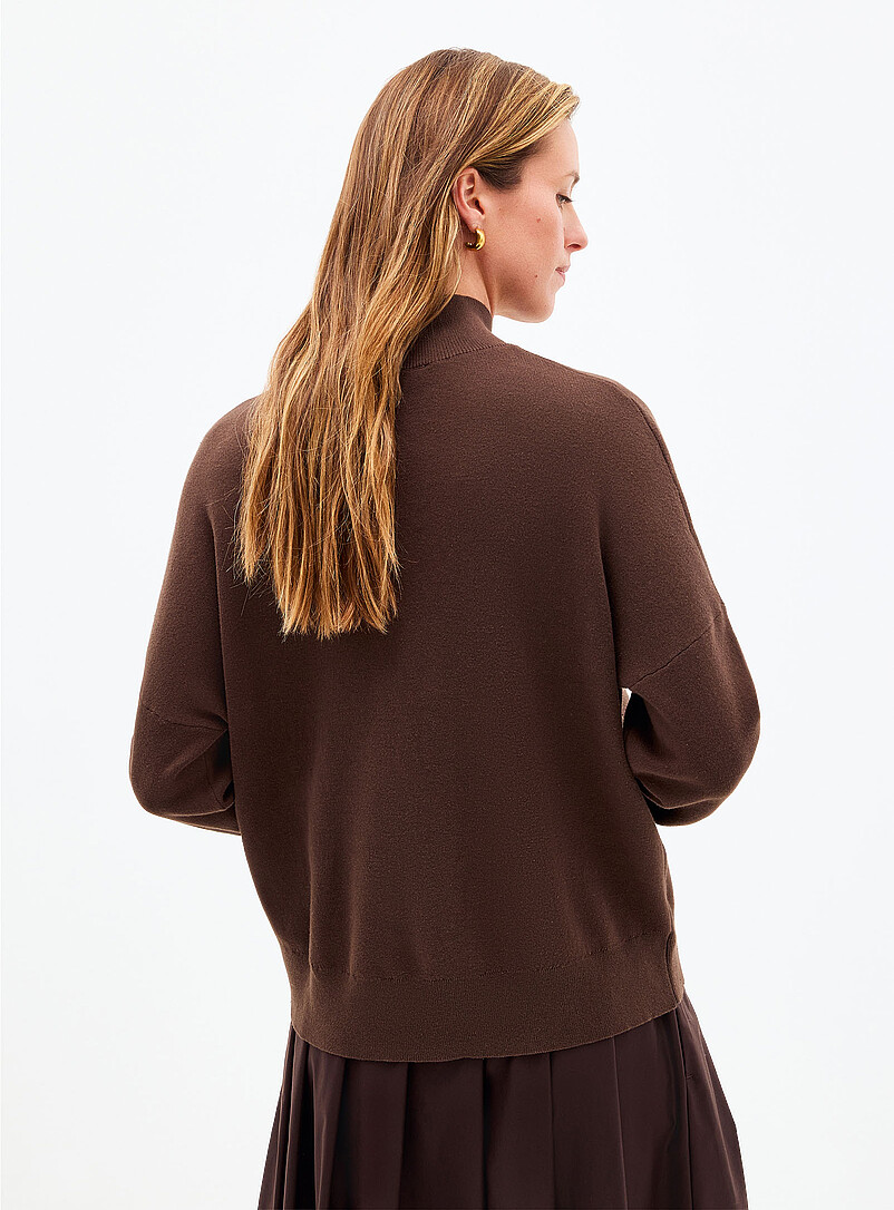 Contemporaine Navy/Midnight Blue Boxy fit high-neck pure cotton sweater for women