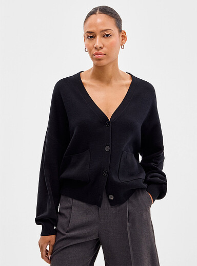 Square V-neck pure cotton cardigan