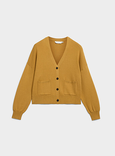 Square V-neck pure cotton cardigan