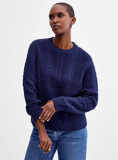 Contemporaine Navy/Midnight Blue Reprocessed cotton cable-knit sweater for women