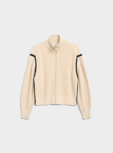 Le cardigan zipp&eacute; surjet contraste coton retransform&eacute;