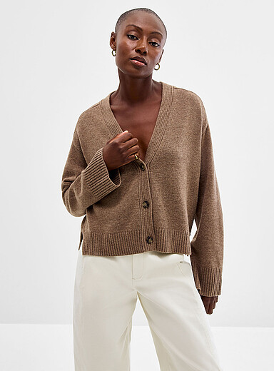 Contemporaine: Le cardigan ample col V laine et cachemire Taupe pour femme