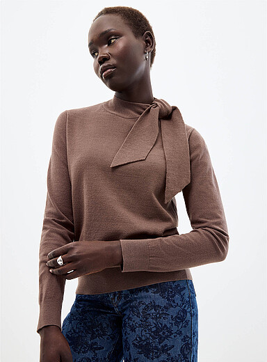 Contemporaine Hazelnut Scarf-collar casual sweater for women