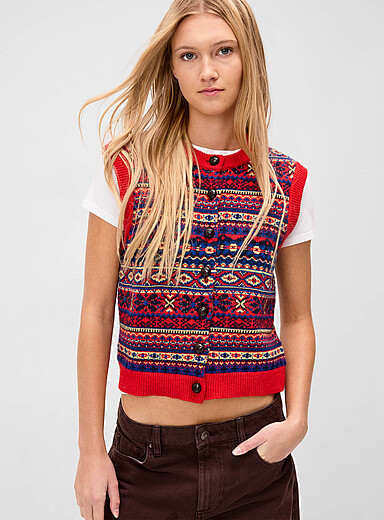 Nordic pattern wool-blend vest