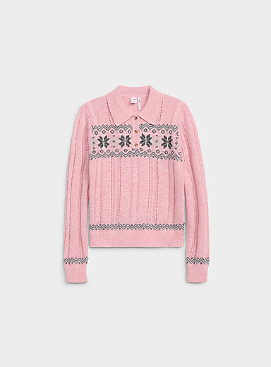Twik: Le polo Fair Isle m&eacute;lange de laine Rose pour femme