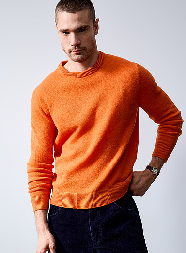 Le 31 Orange Crew neck sweater <b>Recycled lambswool</b> for men