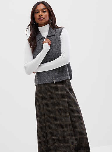 Fuzzy heathered zip polo vest