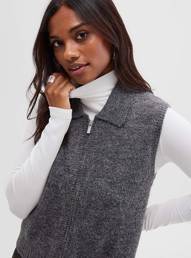 Le gilet filamenteux chiné zippé col polo | Contemporaine