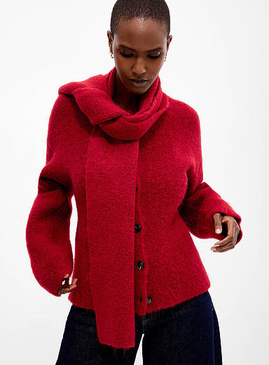 Contemporaine: L'ensemble cardigan et &eacute;charpe feutr&eacute;s Rouge pour femme