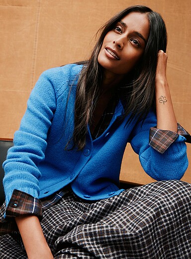 Boxy solid pure wool cardigan
