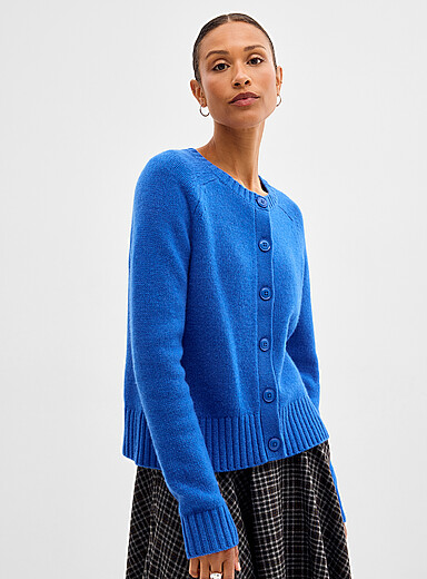 Plain pure wool boxy-fit cardigan