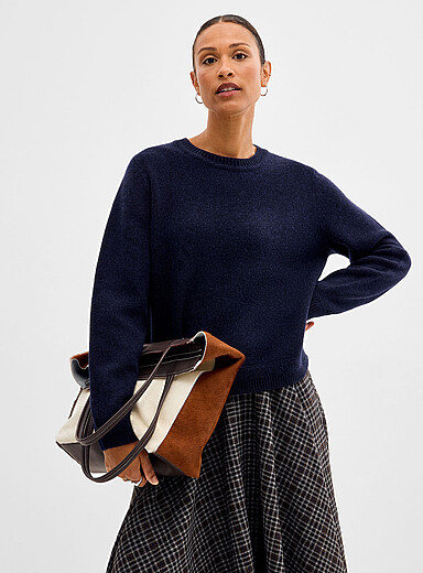 Contemporaine Indigo/Dark Blue Boxy-fit felted pure wool sweater for women