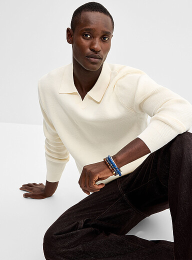 Rib-knit Johnny-collar sweater
