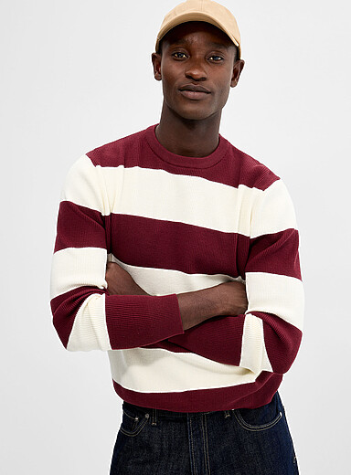Le 31 Burgundy Club-stripe ribbed sweater for men
