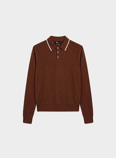 Le 31 Chocolate/Espresso Flat-rib knit polo for men