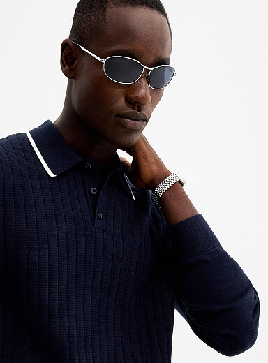 Le 31 Navy Flat-rib knit polo for men