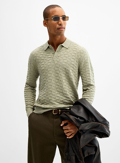 Geometric jacquard knit polo