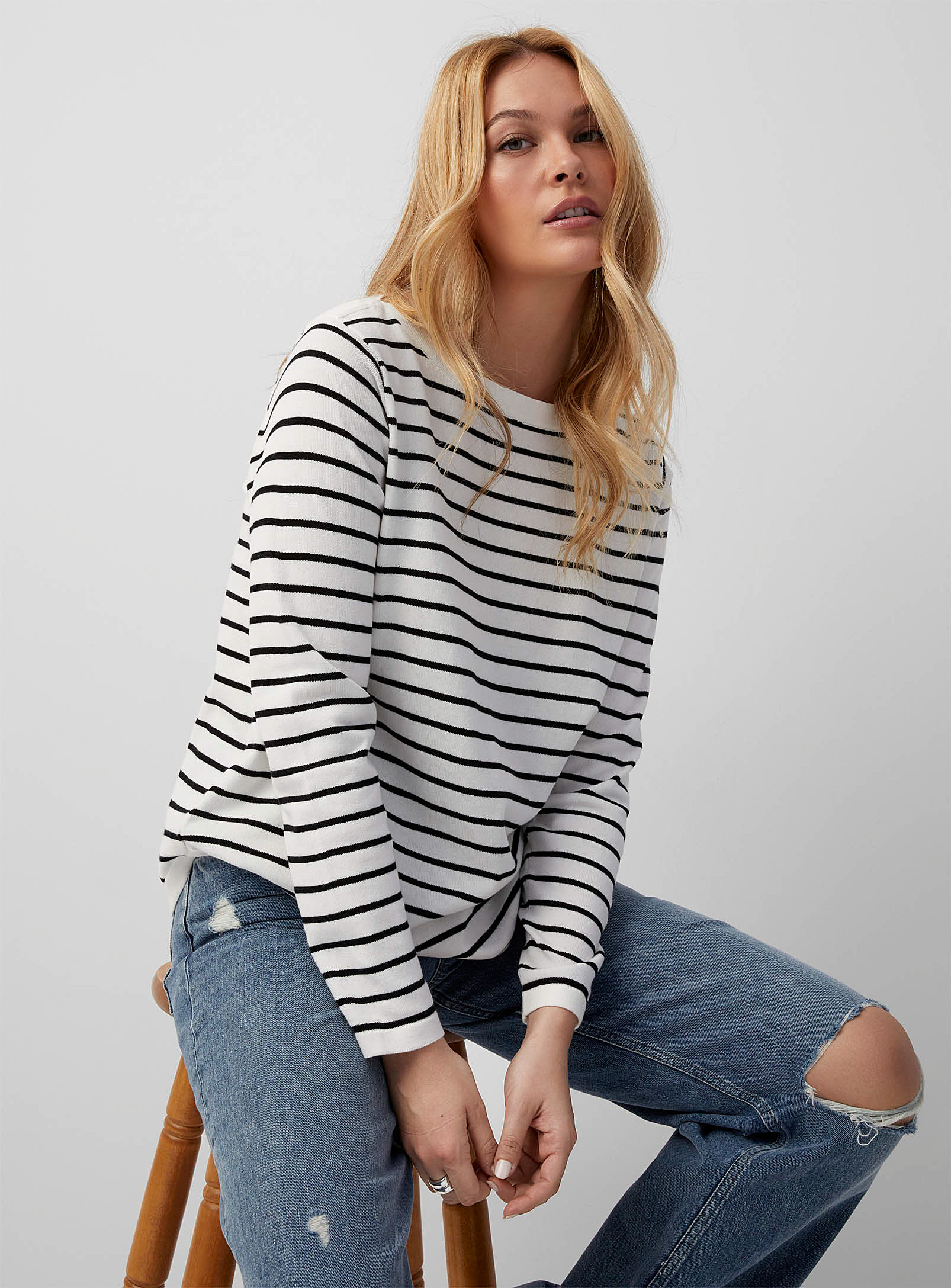 Contemporaine Boatneck Sailor Sweater In Ivory White
