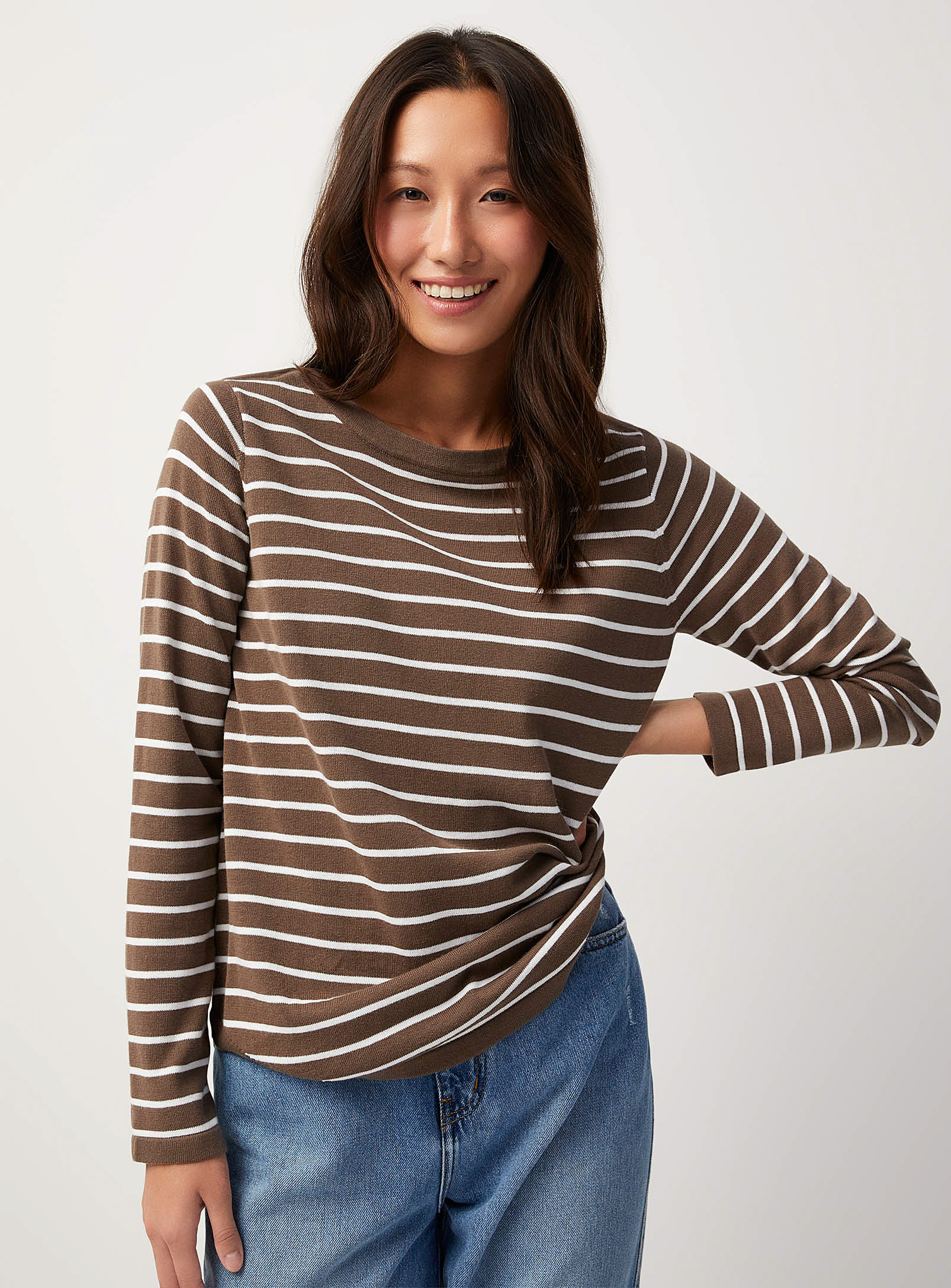 Contemporaine Boatneck Sailor Sweater In Medium Brown